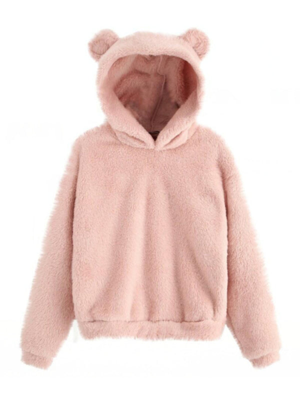 Warmes Sweatshirt mit Kapuze und Hasenohren aus Pelz 