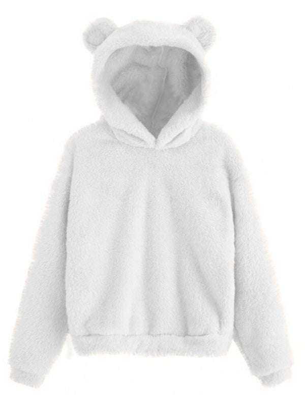 Warmes Sweatshirt mit Kapuze und Hasenohren aus Pelz 