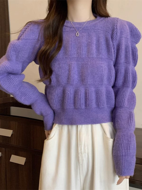 Kurzes Strickpullover-Oberteil mit hoher Taille für Damen 