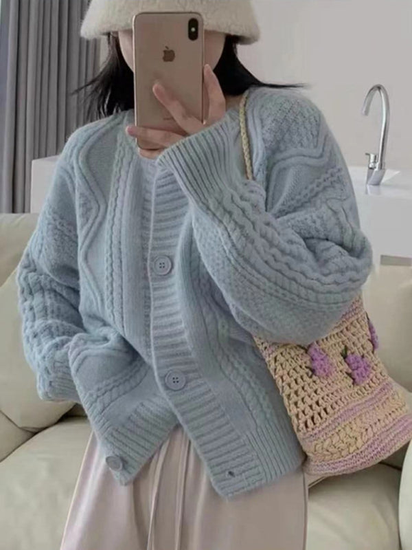 twist button loose knitted cardigan