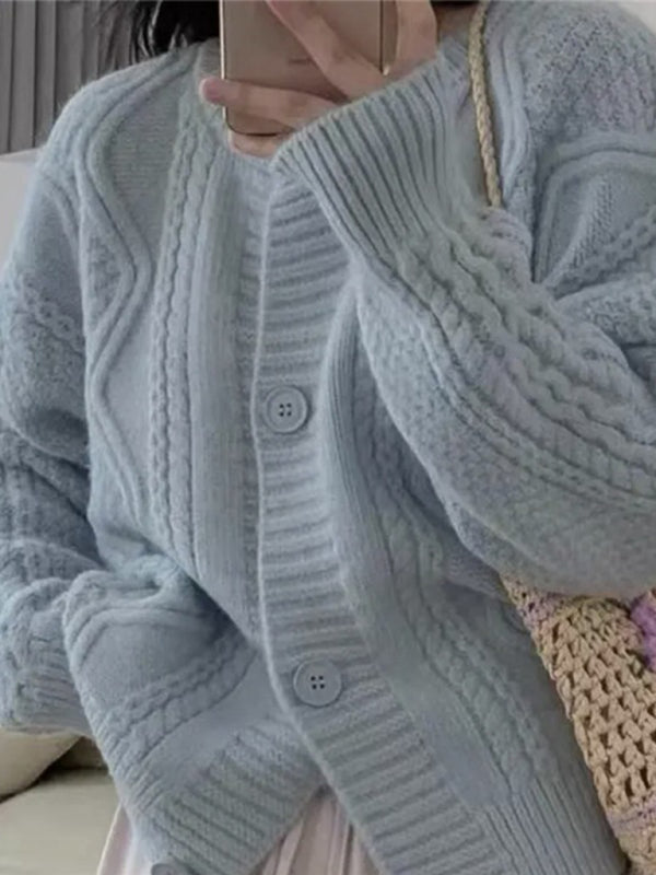 twist button loose knitted cardigan