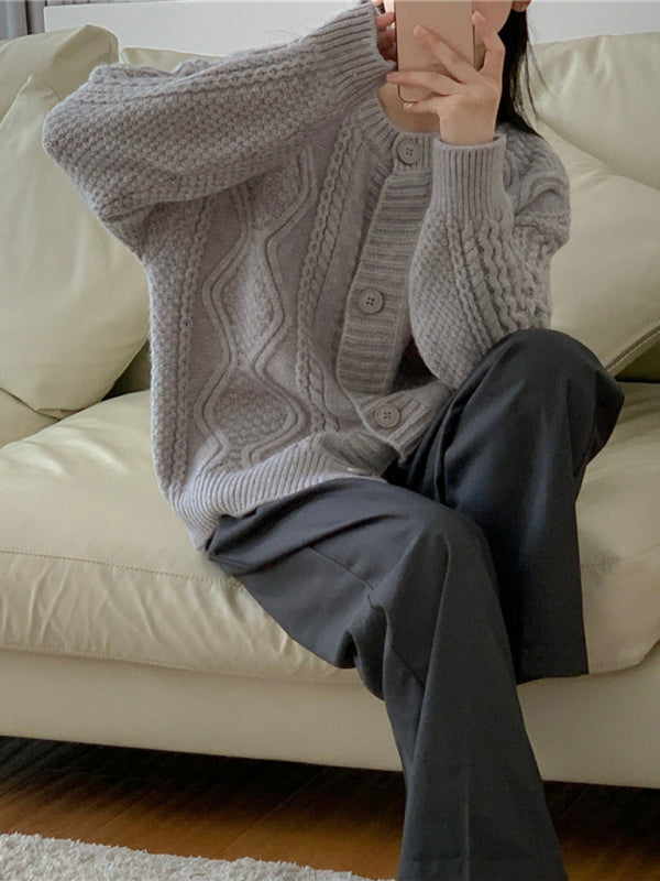 twist button loose knitted cardigan