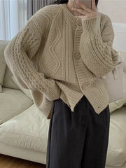 twist button loose knitted cardigan