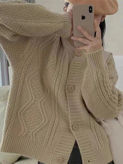 twist button loose knitted cardigan