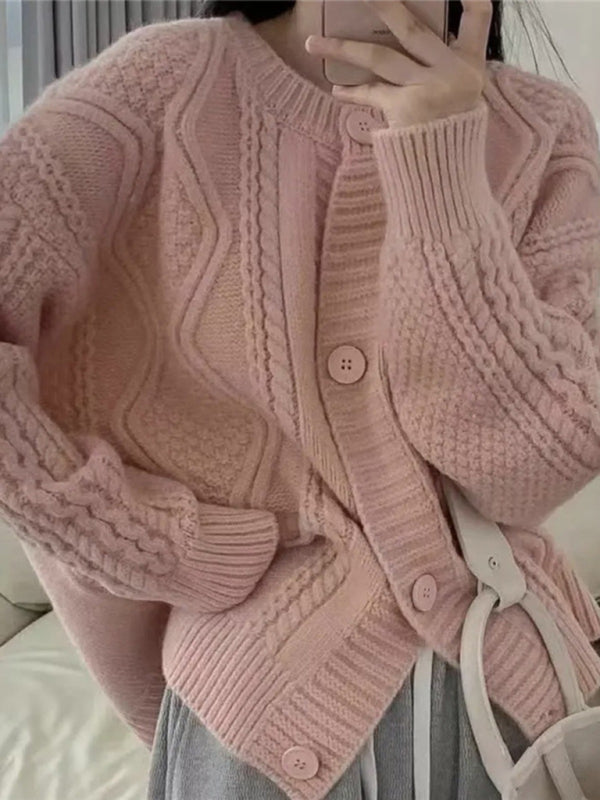twist button loose knitted cardigan