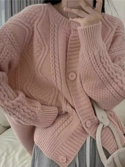 twist button loose knitted cardigan