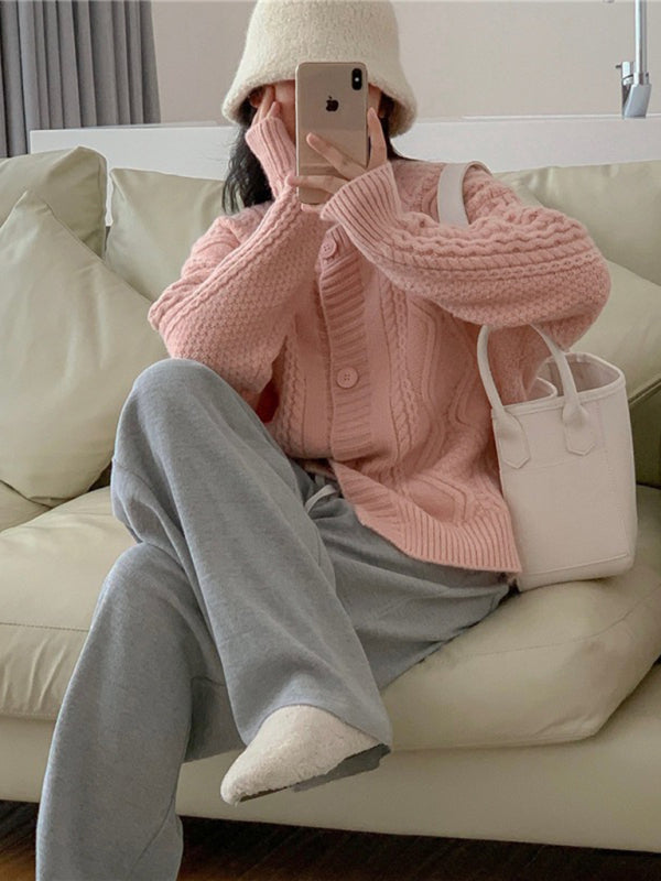 twist button loose knitted cardigan