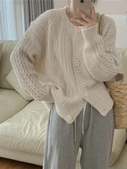 twist button loose knitted cardigan