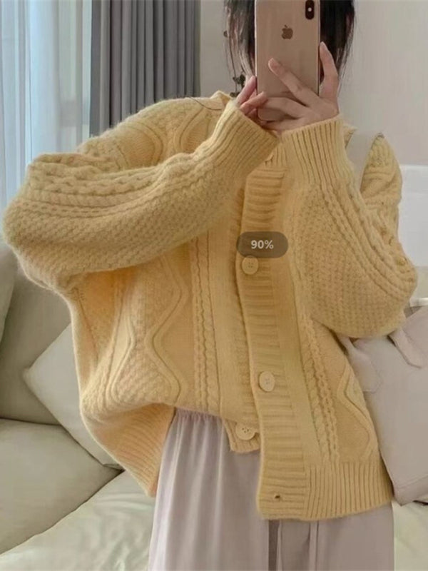 twist button loose knitted cardigan