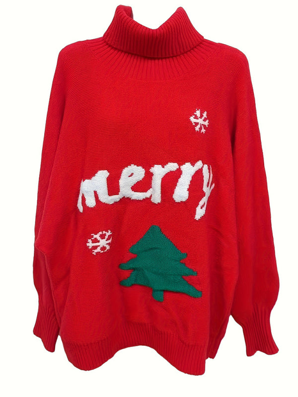 Lässiger Weihnachtspullover mit Fledermausärmeln und Buchstaben für Damen 