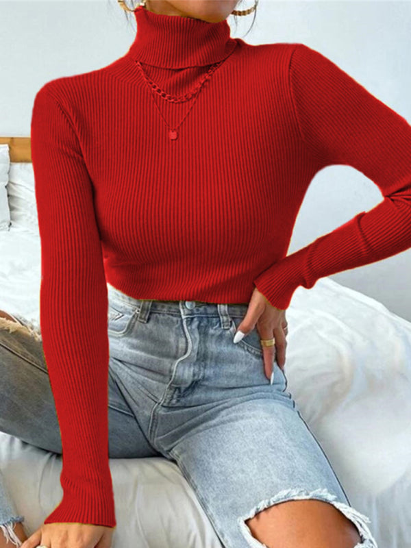 Enges Weihnachts-Rollkragen-Strickoberteil für Damen 