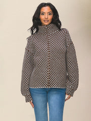 Lässiger Damen-Strickpullover mit Karomuster und ReißverschlussRP0023567 