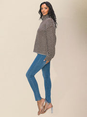 Lässiger Damen-Strickpullover mit Karomuster und ReißverschlussRP0023567 