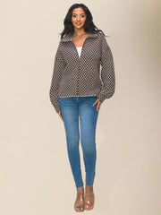 Lässiger Damen-Strickpullover mit Karomuster und ReißverschlussRP0023567 