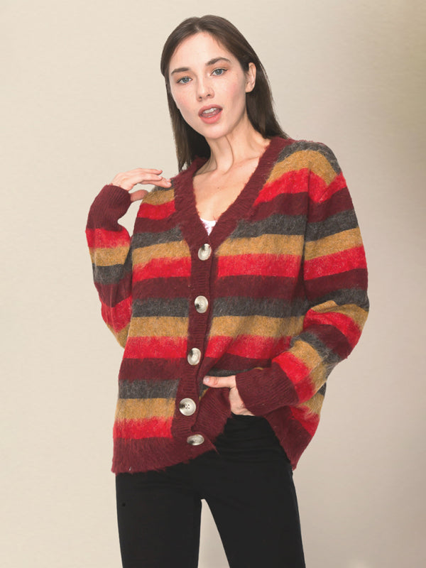 Lässiger gestreifter Strickpullover für DamenRP0023556 