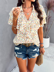 Women's style elegant printed wood ear top