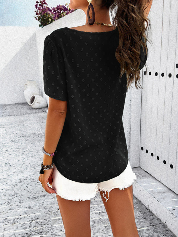 Women's style solid color V-neck ruffle sleeve top