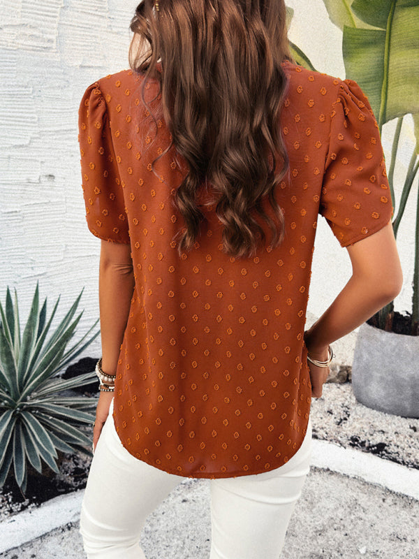 Women's style solid color V-neck ruffle sleeve top