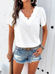 Women's style solid color V-neck ruffle sleeve top