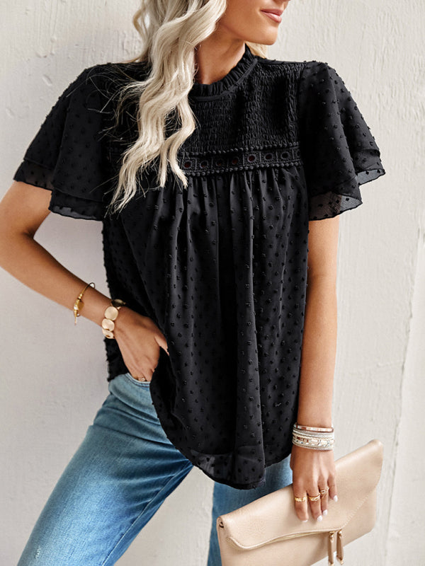 Women's jacquard temperament commuter short-sleeved shirt top