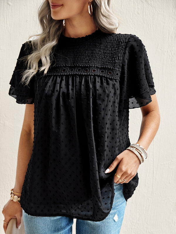 Women's jacquard temperament commuter short-sleeved shirt top
