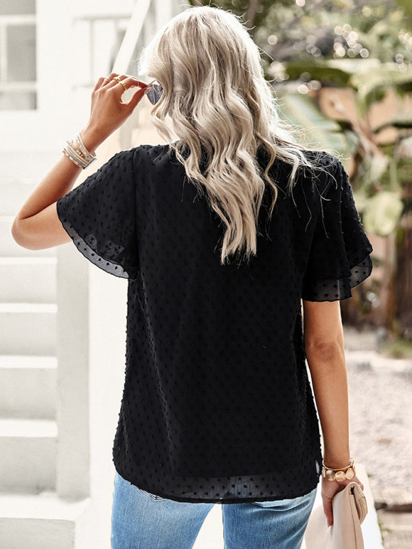 Women's jacquard temperament commuter short-sleeved shirt top