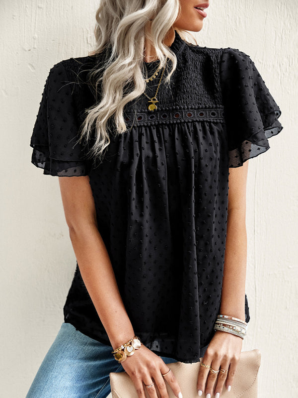 Women's jacquard temperament commuter short-sleeved shirt top