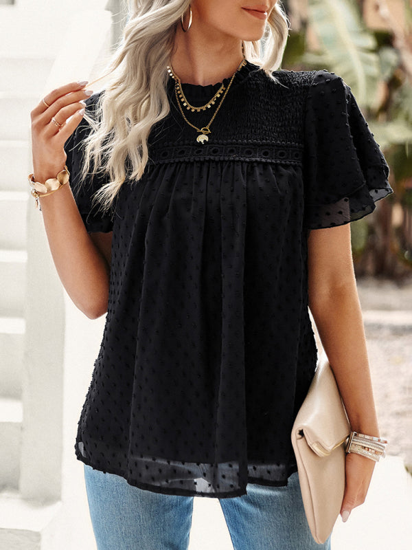 Women's jacquard temperament commuter short-sleeved shirt top