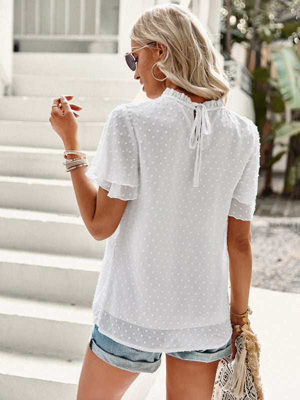 Women's jacquard temperament commuter short-sleeved shirt top