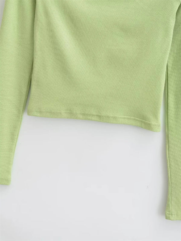 Damen Langarm-T-Shirt mit U-Boot-Ausschnitt und Patchwork-Spitze 