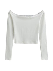 Damen Langarm-T-Shirt mit U-Boot-Ausschnitt und Patchwork-Spitze 
