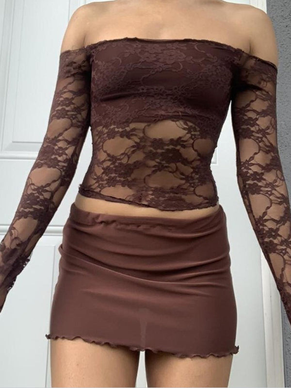 haut en tricot à une épaule en dentelle 