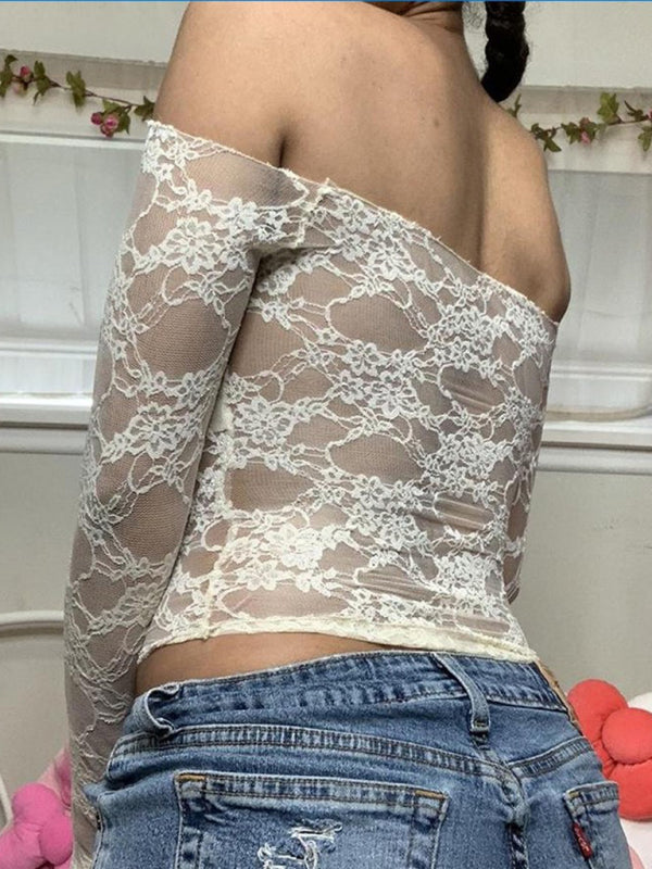 haut en tricot à une épaule en dentelle 