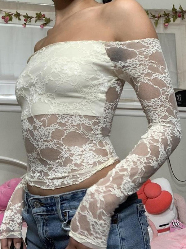 haut en tricot à une épaule en dentelle 