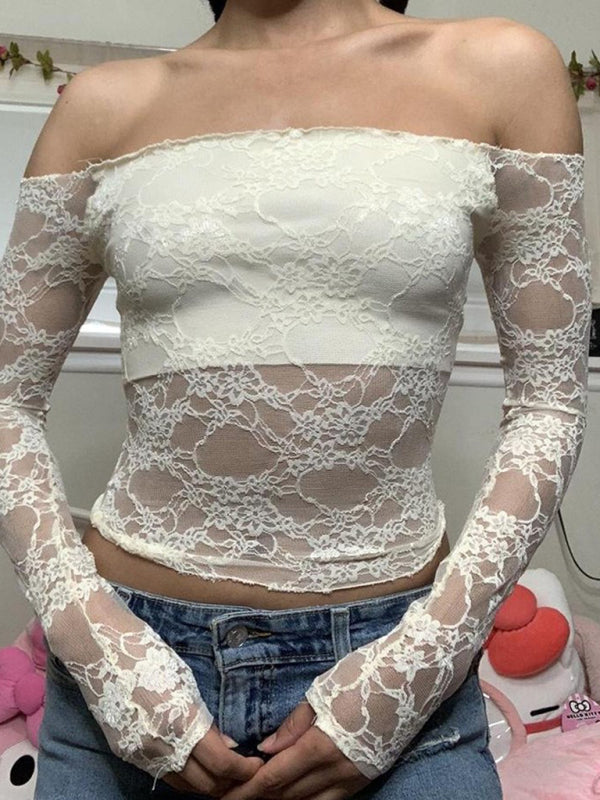 haut en tricot à une épaule en dentelle 