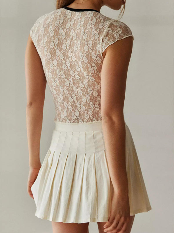 lace V-neck short-sleeved bow short-sleeved top