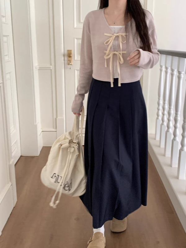 Women'sable bow tie knitted cardigan top