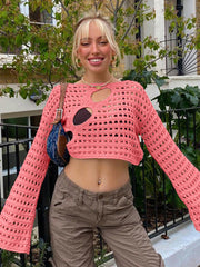 Damen Hot Girl Style Unregelmäßige Hohlstrickbluse 