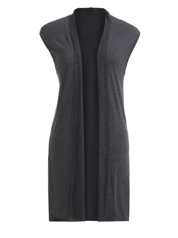 solid colorable casual mid-length cardigan vest