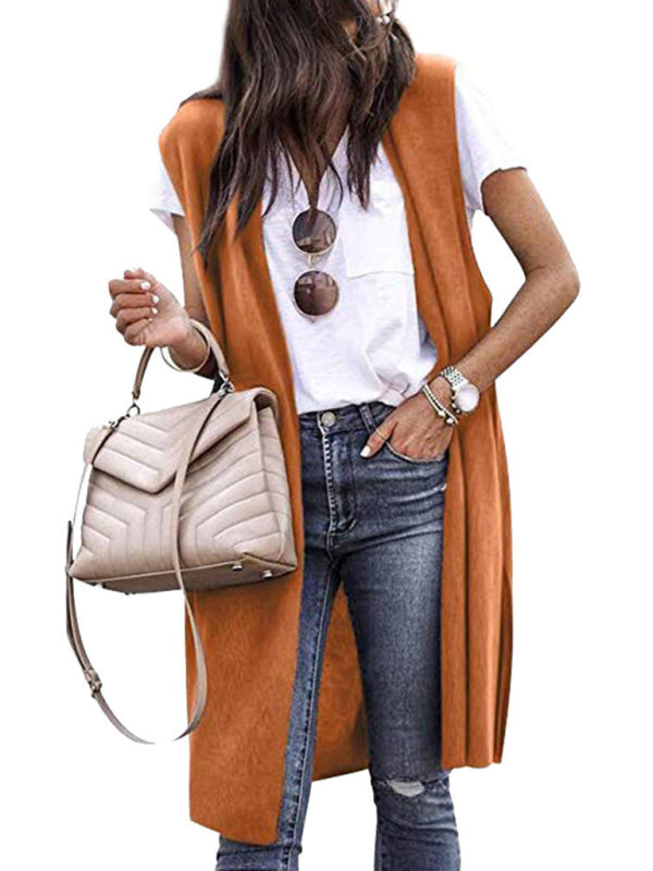 solid colorable casual mid-length cardigan vest