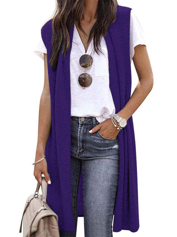 solid colorable casual mid-length cardigan vest