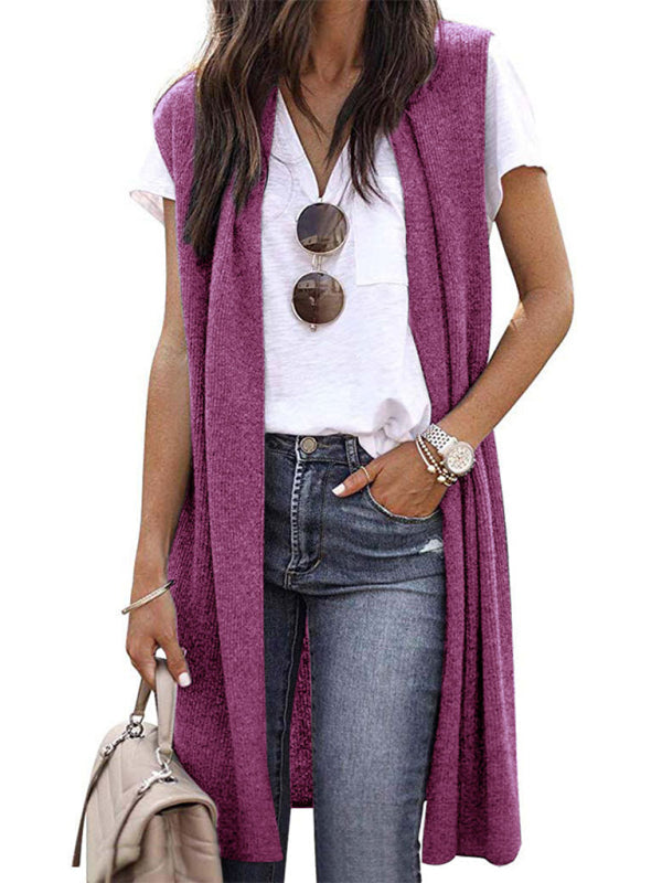 solid colorable casual mid-length cardigan vest