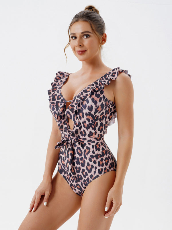 Skinny Backless Floral Print One Piece Swimsuit