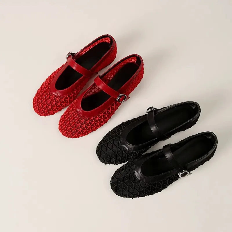 Cutout Mary Jane Fishnet Shoes
