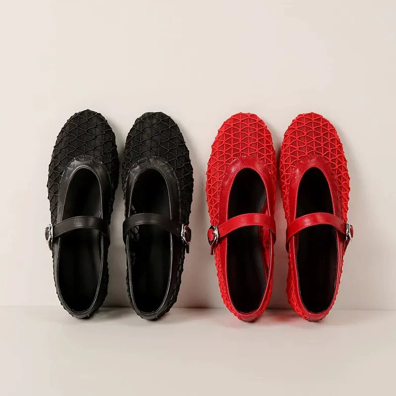 Cutout Mary Jane Fishnet Shoes