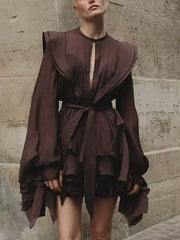Ruffled Lantern Sleeve Dress