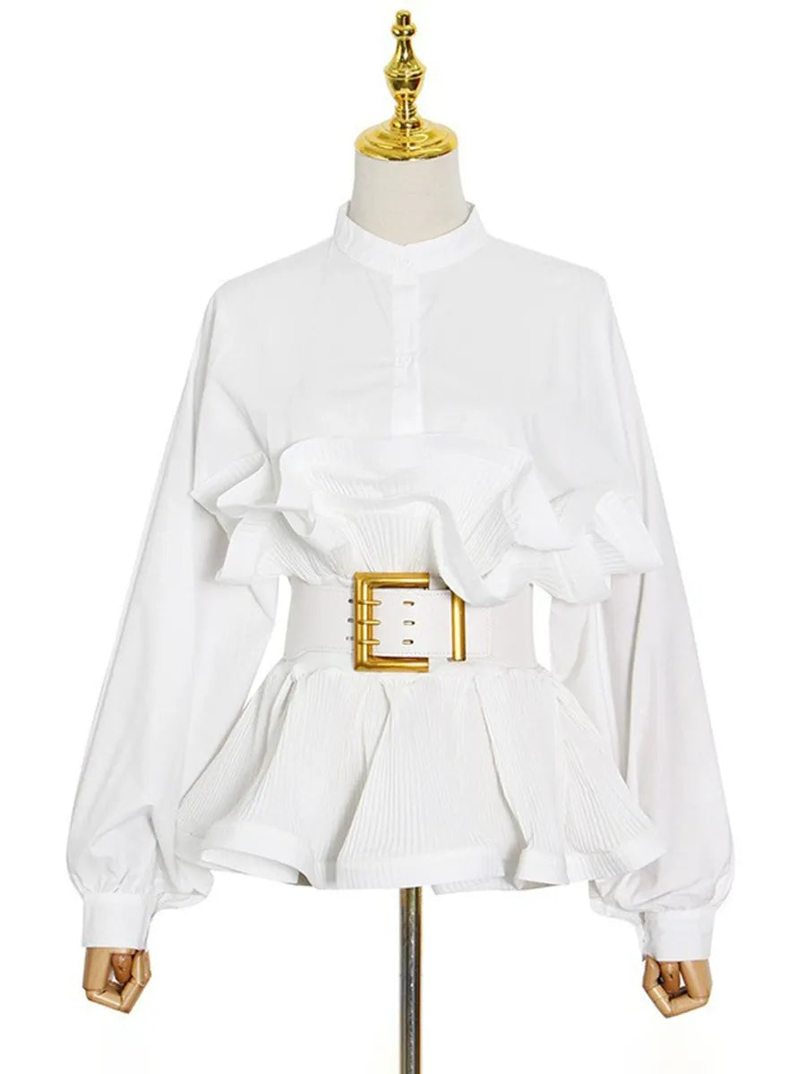 Stand-Up Collar Pleated Top