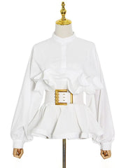 Stand-Up Collar Pleated Top