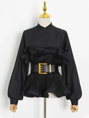 Stand-Up Collar Pleated Top
