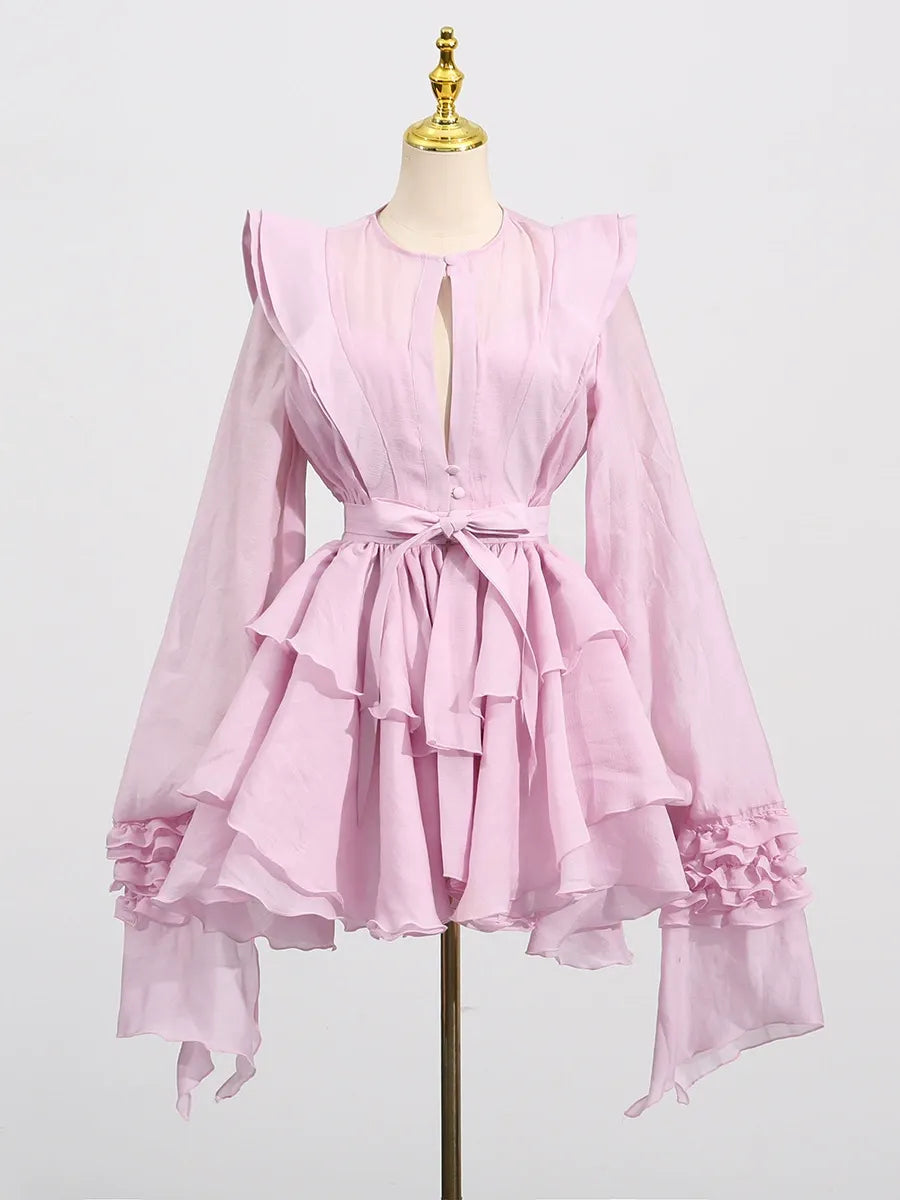 Ruffled Lantern Sleeve Dress